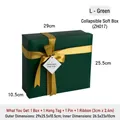 Dark green festive gift box set with golden ribbon and white tag on white background - L Green - Folding Gift Box with Ribbon