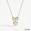 Collana dorata con ciondolo a fiocco e cuore con cristalli trasparenti - Collana d'Oro(KD1568)