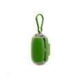 Green capsule-shaped pet waste bag dispenser with matching plastic hook on white background - Dispenser Only / Green