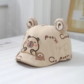 Detail of baby beige beret with cute 3D ears and cartoon bear silicone patch - 50cm (1-3 Years) / Khaki