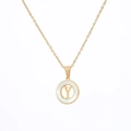 Golden Y-letter necklace with white mother-of-pearl round pendant and gold chain - Letter Y