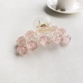Pink resin rose hair claw clip with transparent finish and metal spring mechanism - Camellia Hair Claw - Pink Edge