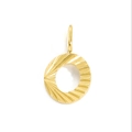 Close-up of golden O-letter pendant with radial texture and ring bail details - Letter O - Gold