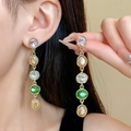 Orecchini pendenti dorati con cinque gemme ovali multicolori dal design lungo elegante - Pendente Lungo con Pietra Preziosa Ovale a Cinque Colori (61#) / Oro-Multicolore