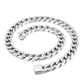 Collar de cadena cubana de acero inoxidable plateado con cierre cuadrado - Estilo B Color Acero (KN1952-D)
