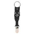 Handwoven black hat clip for travel with silver metal ring and clasp on white background - Black Style E
