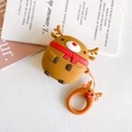 Brown silicone Christmas reindeer case for AirPods featuring a matching finger ring strap - Christmas Reindeer Blue