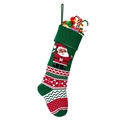 Chaussette de Noël en tricot vert avec broderie Père Noël et motifs jacquard nordiques - Style 8 (Père Noël)