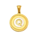 Polished stainless steel letter Q pendant with gold rope edge and white enamel disk - Letter Q(S-P005-Q)