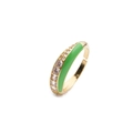 Anello regolabile placcato oro con smalto verde e pietre di zircone bianco brillante - Aperto Regolabile / Verde
