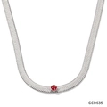 Collana piatta a spina di pesce in acciaio inossidabile argento con zircone rosso - Acciaio Zircone Rosso (GCD635)