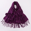 Elegant purple solid cashmere scarf with fringe tassels and premium textured finish - Purple