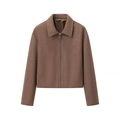 Veste courte en laine marron pour femme avec col à revers et fermeture éclair sur fond blanc - S / Brun Foncé