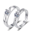 Adjustable silver plated couple rings set with round center stone and pave diamond accents - Ql022 / Male Style