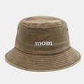 Vintage-Fischerhut aus gewaschener Baumwolle in Hellbraun mit weißem mom-Stickdekor - M (56-58cm) / Khaki