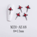 Gothic silver nail charms with red heart gem and cross design for Halloween nail art - AE48-Red Heart Cross
