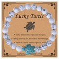 Lucky turtle beaded bracelet with white turquoise stones and blue turtle charm - Howlite