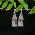 Ethnic silver geometric tassel earrings with hollow triangle design on wooden branch - E4989 (Triangle Tassel)