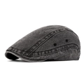 Vintage-Beret-Kappe aus gewaschener Baumwolle in Anthrazit mit Belüftungsösen - Verstellbar / Schwarz