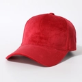Close-up of red velvet baseball cap showing 6-panel texture and curved brim detail - One Size (Winter) / Red (Short Velvet)
