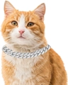 Silver Cuban link pet collar with sparkling rhinestones for small cats and dogs - 25cm / Silver