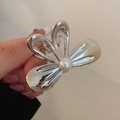 Silver liquid metal butterfly hair claw clip with pearl accent for women hair accessories - Pearl Butterfly / Silver