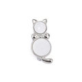 Détails de la broche chat en alliage argenté avec incrustations blanches et strass - Chat argenté
