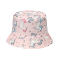 Chapeau de soleil réversible en coton rose pour filles avec motifs licornes - Licorne Rose (C)