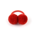 Cute red double plush pom pom elastic hair tie for girls with soft furry balls - Red