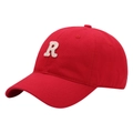 Classic red cotton baseball cap with cream R letter embroidery in minimalist style - Adult Adjustable / Fiesta Red