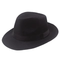 Chapeau fedora noir classique à large bord avec ruban en satin pour soirées et protection - Noir