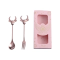 Rose gold bull head spoon and fork gift set in a pink window box packaging - Rose Gold Spoon Fork Set + Pink Box