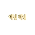 Minimalist golden stainless steel stud earrings featuring capital letter N shape - Letter N (T55662) / Gold