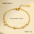Detail of gold heart charm and zircon bracelet with 16+3cm chain length and 1.9g weight - 16+3cm / Gold Heart Zirconia Thin Chain(NMSB-E634-2)