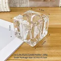 Compact ice cube crystal glass candle holder with high transparency for elegant table decor - Smooth Ice Block Glass Candlestick