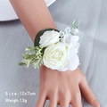 Elegant white artificial flower wrist corsage with green leaves for wedding bridesmaid - Wrist Corsage / Wrist Corsage-Ivory White