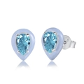S925 sterling silver drop stud earrings with light blue gems and purple enamel details - Light Blue Water Drop Style (DY1D0214-S-W-BU)