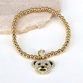 Bracelet élégant en billes dorées avec pendentif ours orné de perles blanches fines - Style Perle Ronde Or