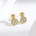 Detailed macro view of 18k gold plated stud earrings featuring sparkling white zircon balls - 双球镶钻款式(金色)