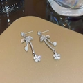 Silver drop earrings with sparkling diamonds and pearls on golden textured surface - Silver Pearl Zirconia Tassel