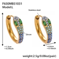U-shaped stainless steel earrings with colorful zircon stones and dimension labels - Gold/Blue Zircon-L