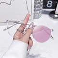 Fashionable clear frame round anti-blue light glasses with silver metal temples - Photochromic Pink / Transparent Silver Frame