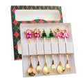Christmas 6-piece golden cutlery set with cartoon Santa and trees in a festive gift box - Green Box 6-Piece Set C