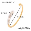 Detailed view of golden stainless steel open bangle with 65mm diameter and pearl bead end - Bead Decoration (NMSB-E121-1)