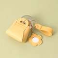 Mini sac porte-clés en cuir PU jaune vif avec miroir et breloque fleurie - Jaune