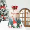 Sac cadeau de Noël en lin avec imprimé gnomes et bordure en tissu à carreaux verts - Gnomes de Noël