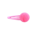 Cute pink plush ball hair clip for girls with soft velvet texture on a white background - Watermelon red