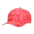 Classic red baseball cap with unique crinkled fabric texture and standard curved brim - Red