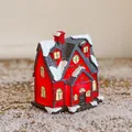 Miniatur Weihnachten Harzhaus in Rot mit Schneedetails und festlichem Design - Typ C (Rotes Haus)
