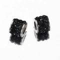 Silver stainless steel large hole bead with sparkling black rhinestones for DIY jewelry - 10pcs/Pack / Black
